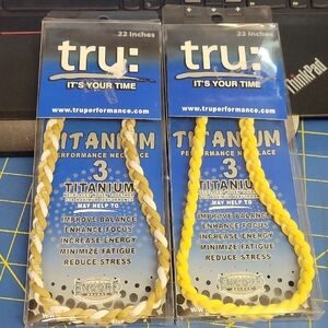 Lot of 2 Tru Titanium Performance Necklaces Yellow & Gold/White 22" Braided New
